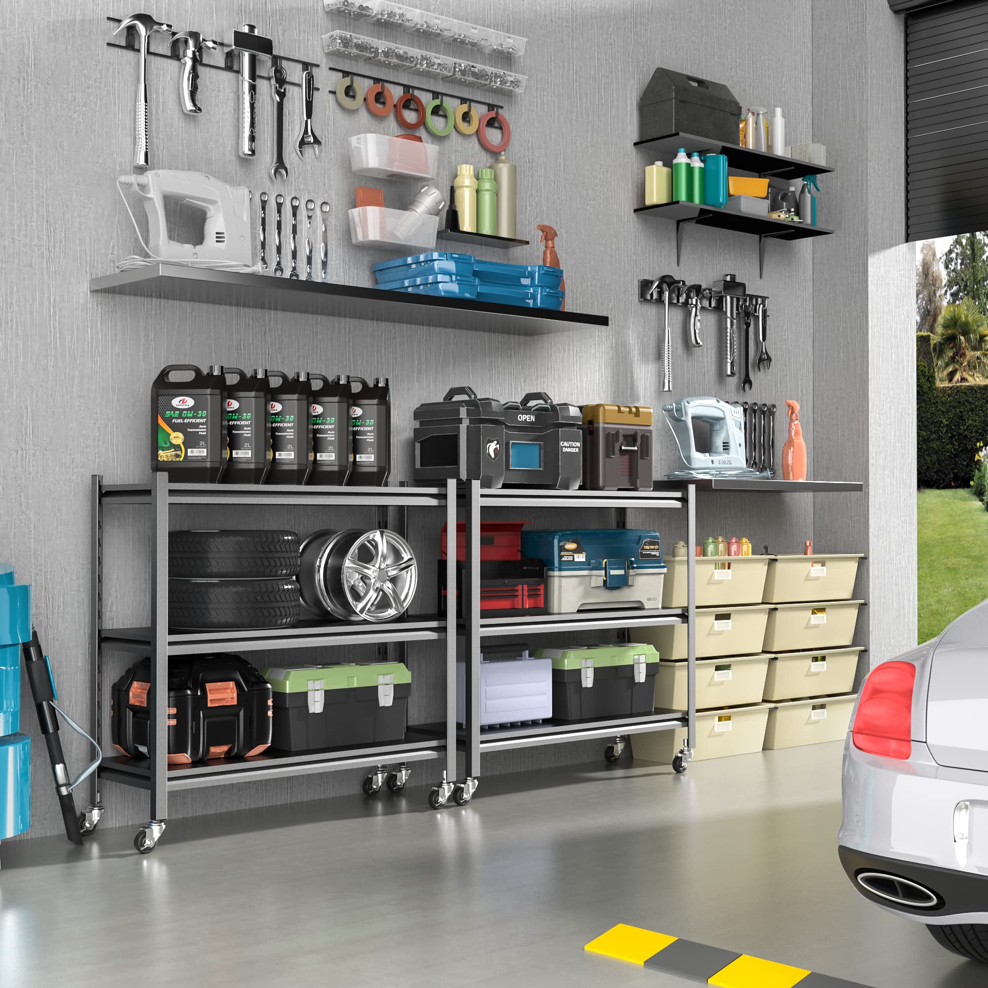 Amazon｜AFAIF 3段ガレージ棚 高耐久 ガレージ収納棚 大型 幅調節可能